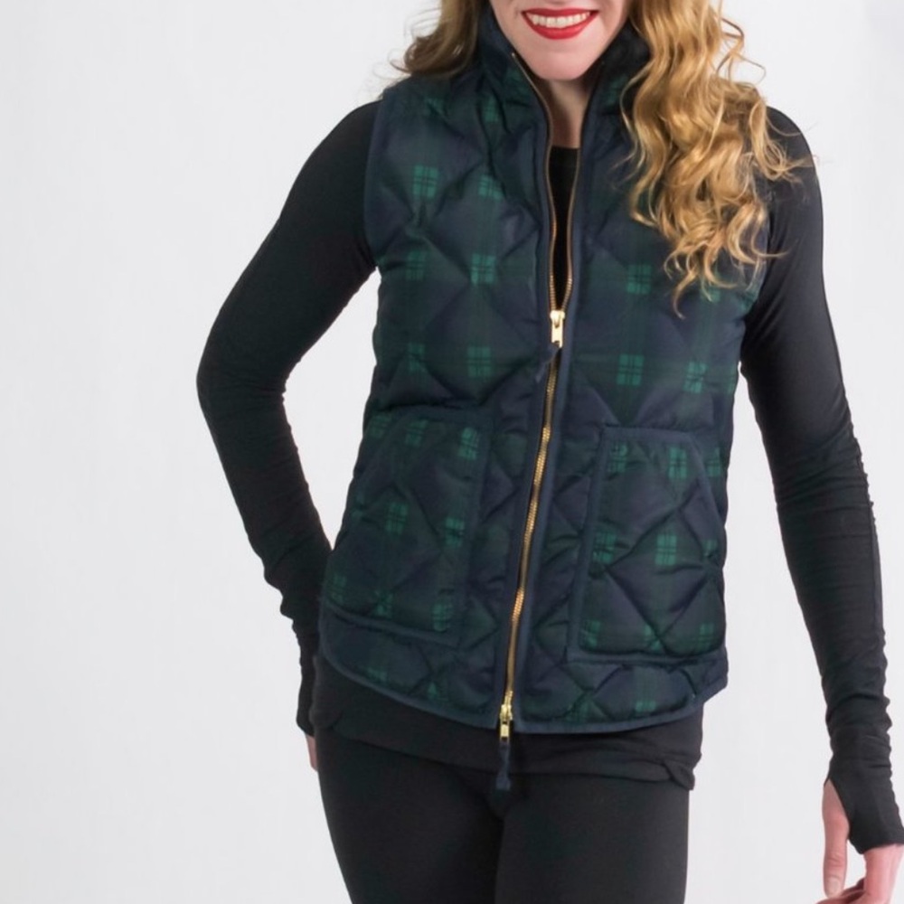 J. Crew Puffer Vest in Blue & Green Plaid Size S
